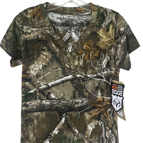 Lincoln Outfitters Realtree Edge Camo VNeck TShirt Womens Small Brown New - Picture 3 of 10